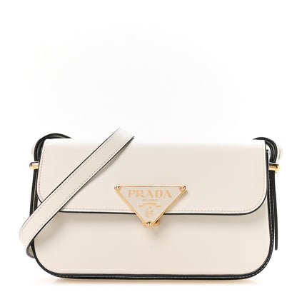 Prada Soft Calfskin Metal Triangle Logo Flap Shoulder Bag White 1 of 10