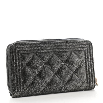 Chanel Cracked Metallic Calfskin Quilted Medium Boy Zip Around Wallet Dark Silver 5 of 18