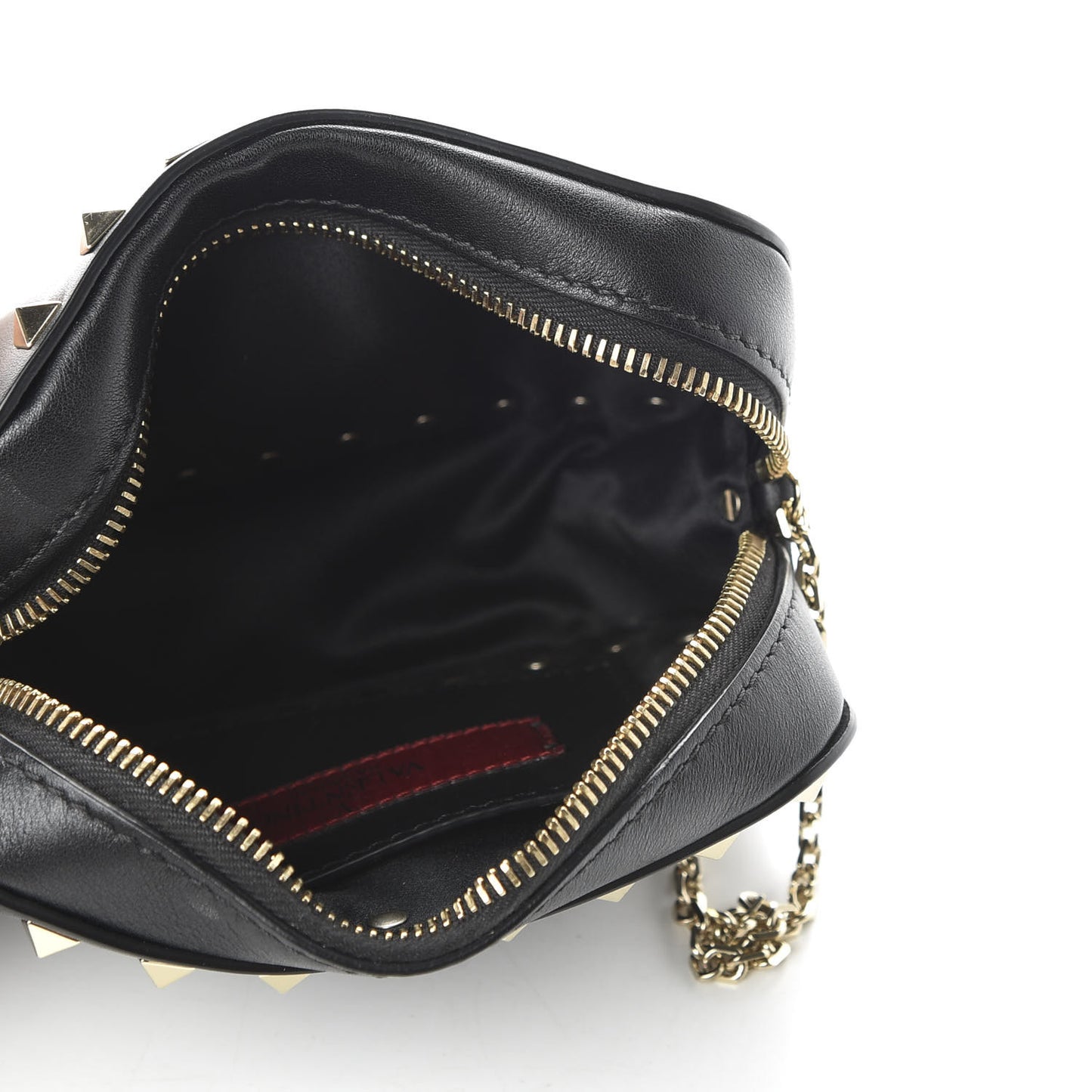 Calfskin Small Rockstud Chain Camera Crossbody Bag Black