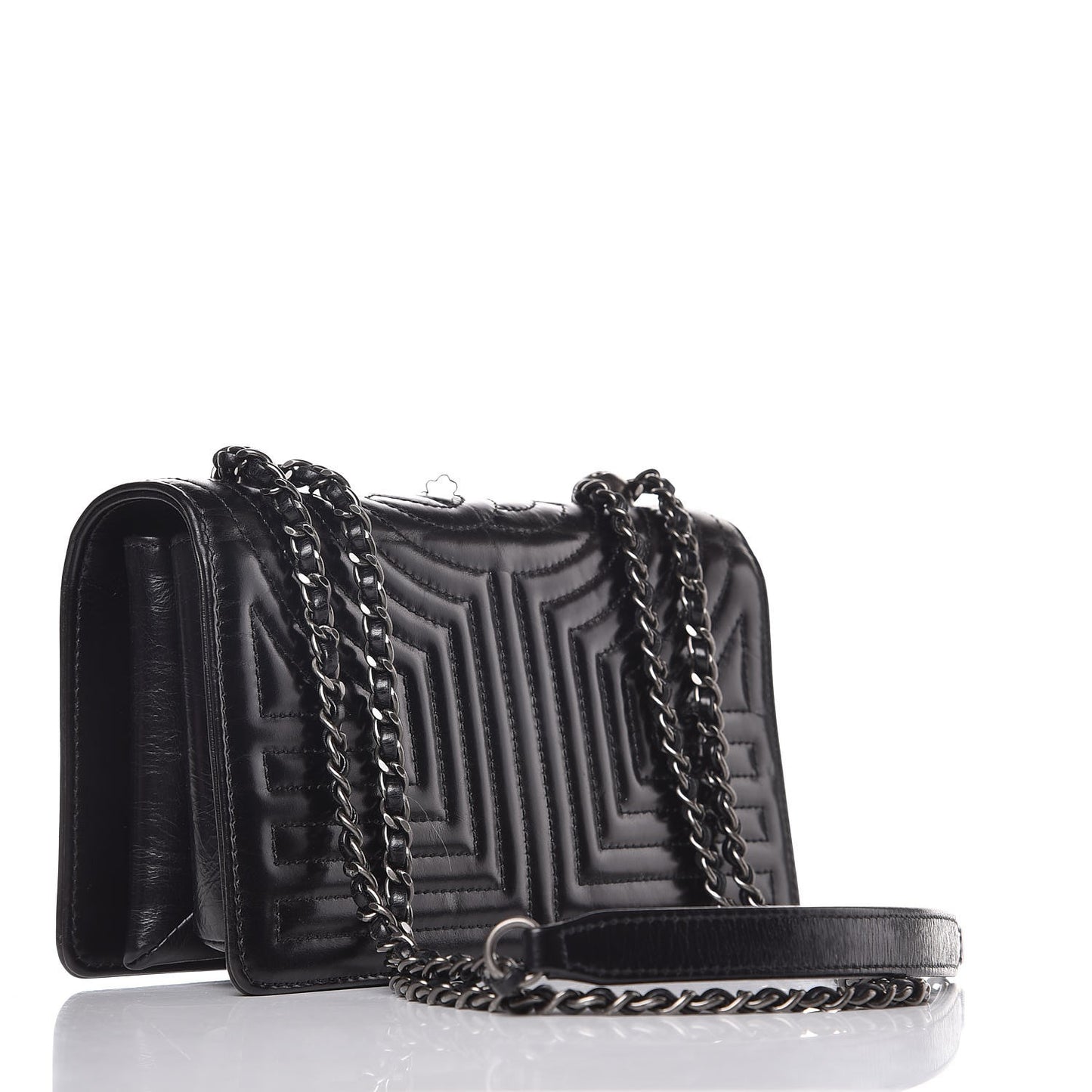 Glazed Calfskin Quilted Small Korean Garden Flap Black