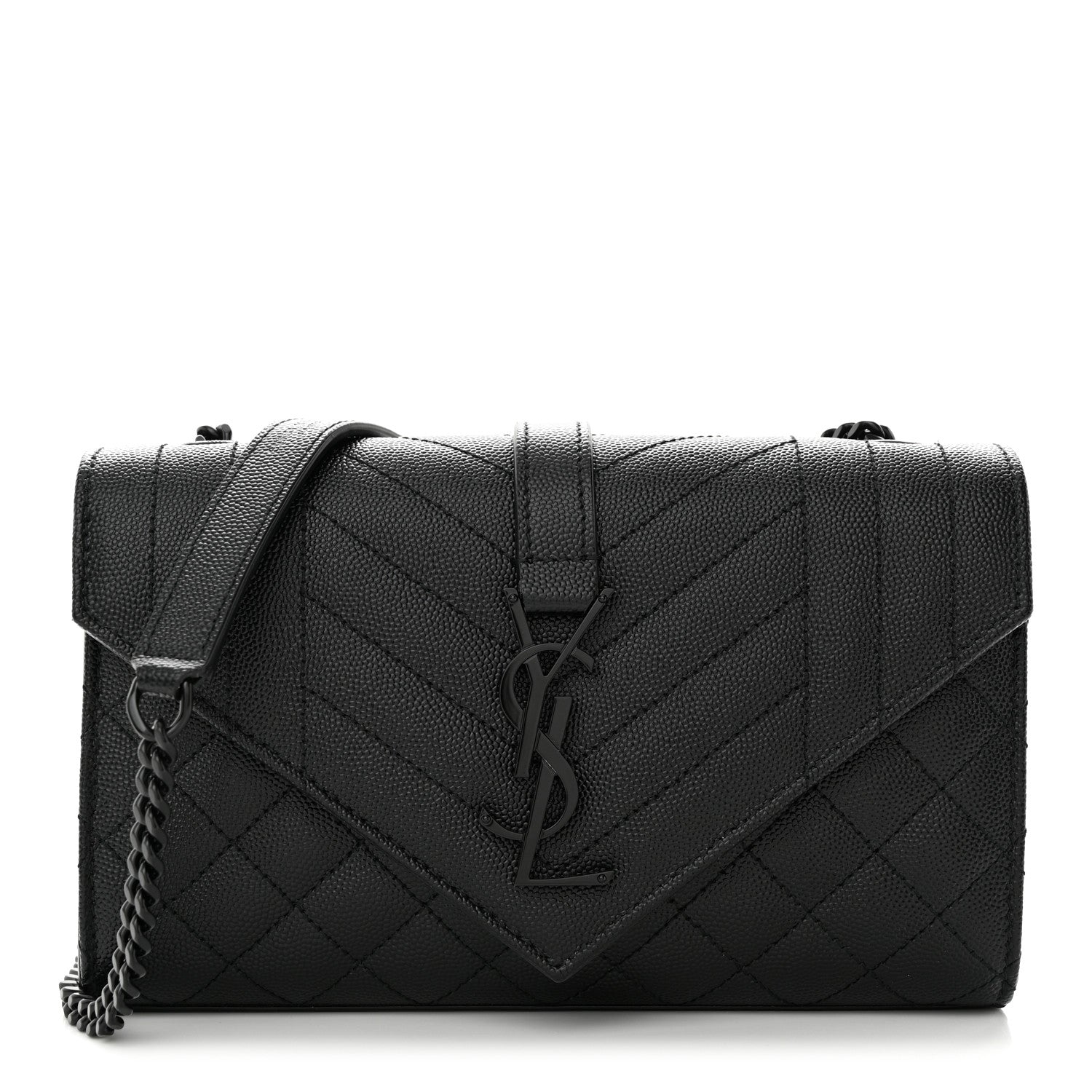 Saint Laurent Grain De Poudre Textured Mixed Matelasse Triquilt Small Monogram Monochrome Satchel Black 1 of 9