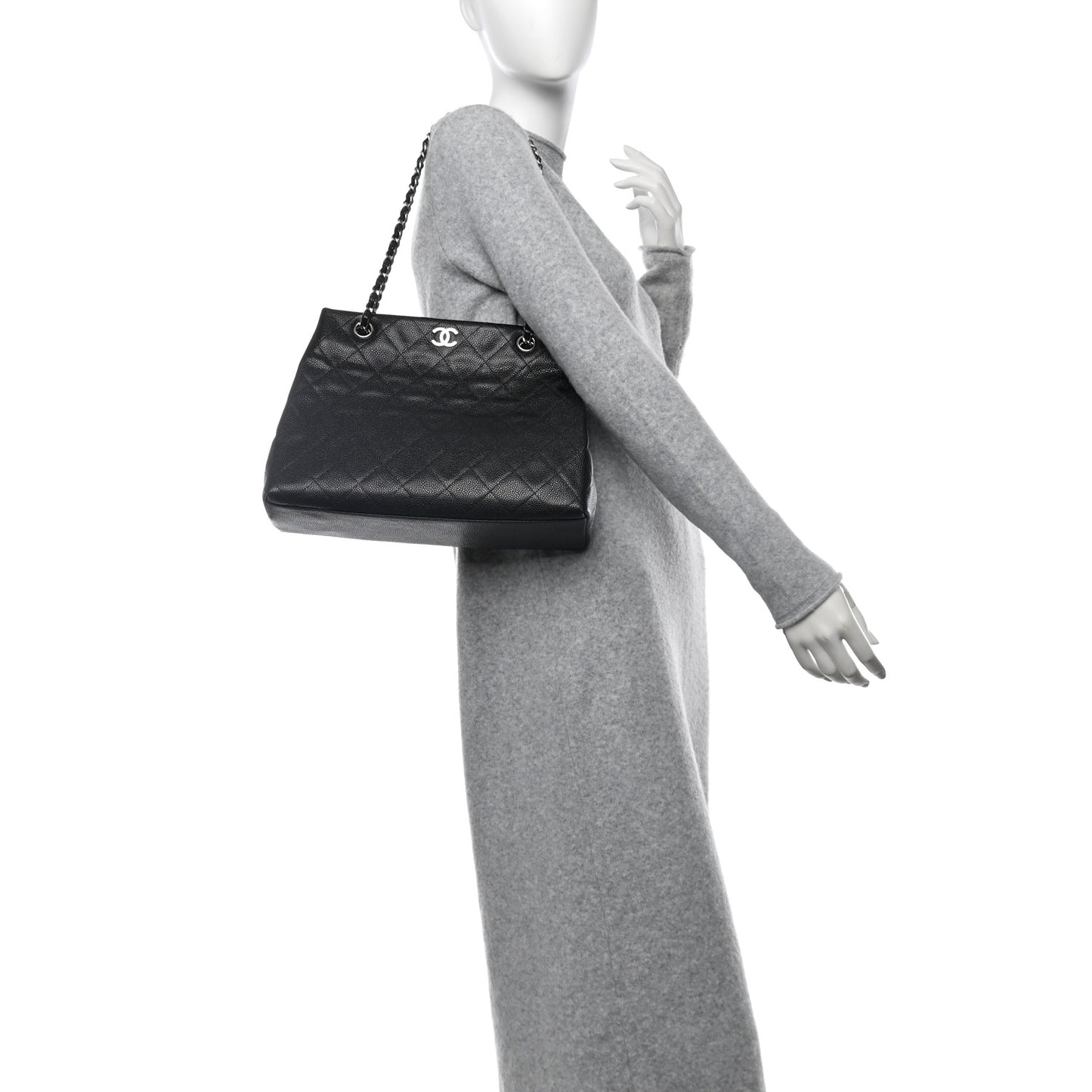 Caviar Quilted Small Shopping Tote Black