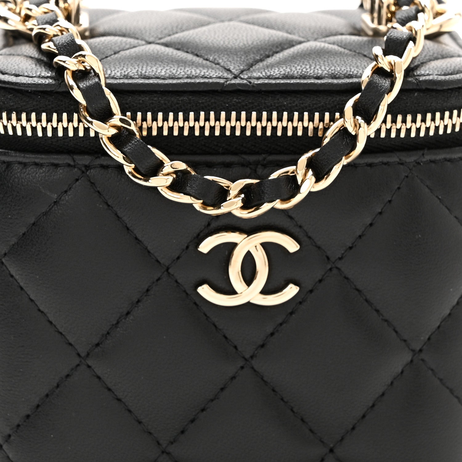 Chanel Lambskin Quilted Top Handle Mini Vanity Case With Chain Black 11 of 12