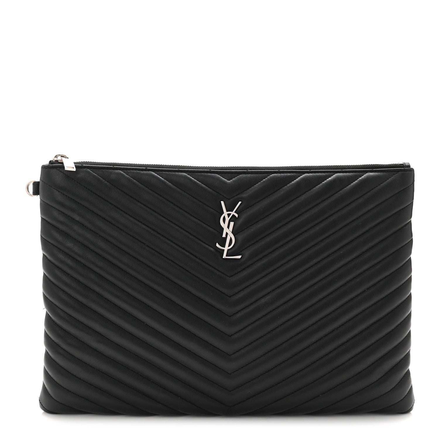 Saint Laurent Calfskin Matelasse Chevron Monogram Document Holder Black 1 of 10