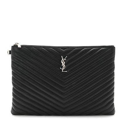 Saint Laurent Calfskin Matelasse Chevron Monogram Document Holder Black 1 of 10