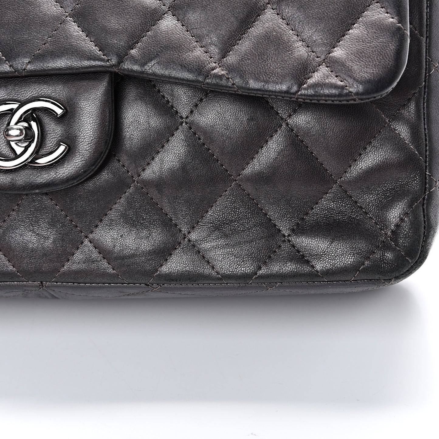 Metallic Lambskin Quilted Jumbo Single Flap Dark Grey