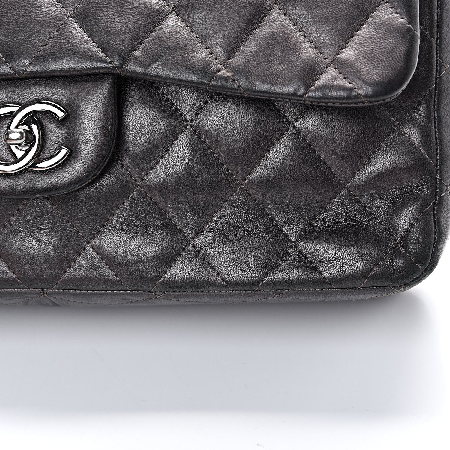 Chanel Metallic Lambskin Quilted Jumbo Single Flap Dark Grey 18 of 22