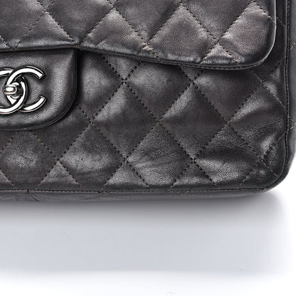 Chanel Metallic Lambskin Quilted Jumbo Single Flap Dark Grey 18 of 22