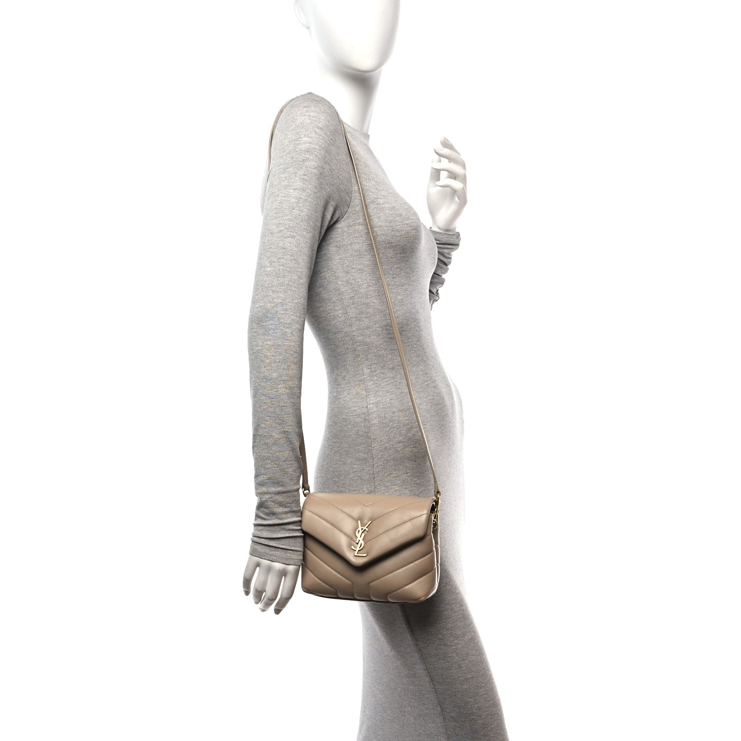 Saint Laurent Calfskin Y Quilted Monogram Toy Loulou Crossbody Bag Dark Beige 2 of 14