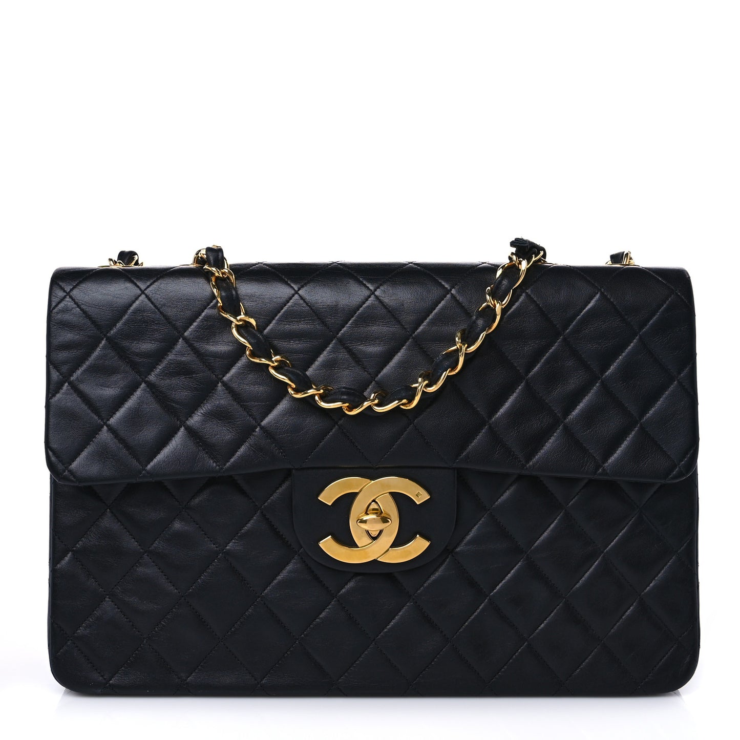 Lambskin Quilted XL Jumbo Single Flap Black