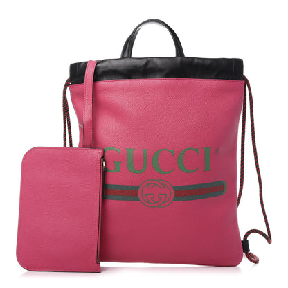 Gucci Grained Calfskin Logo Drawstring Backpack Box Pink Green Black 1 of 12
