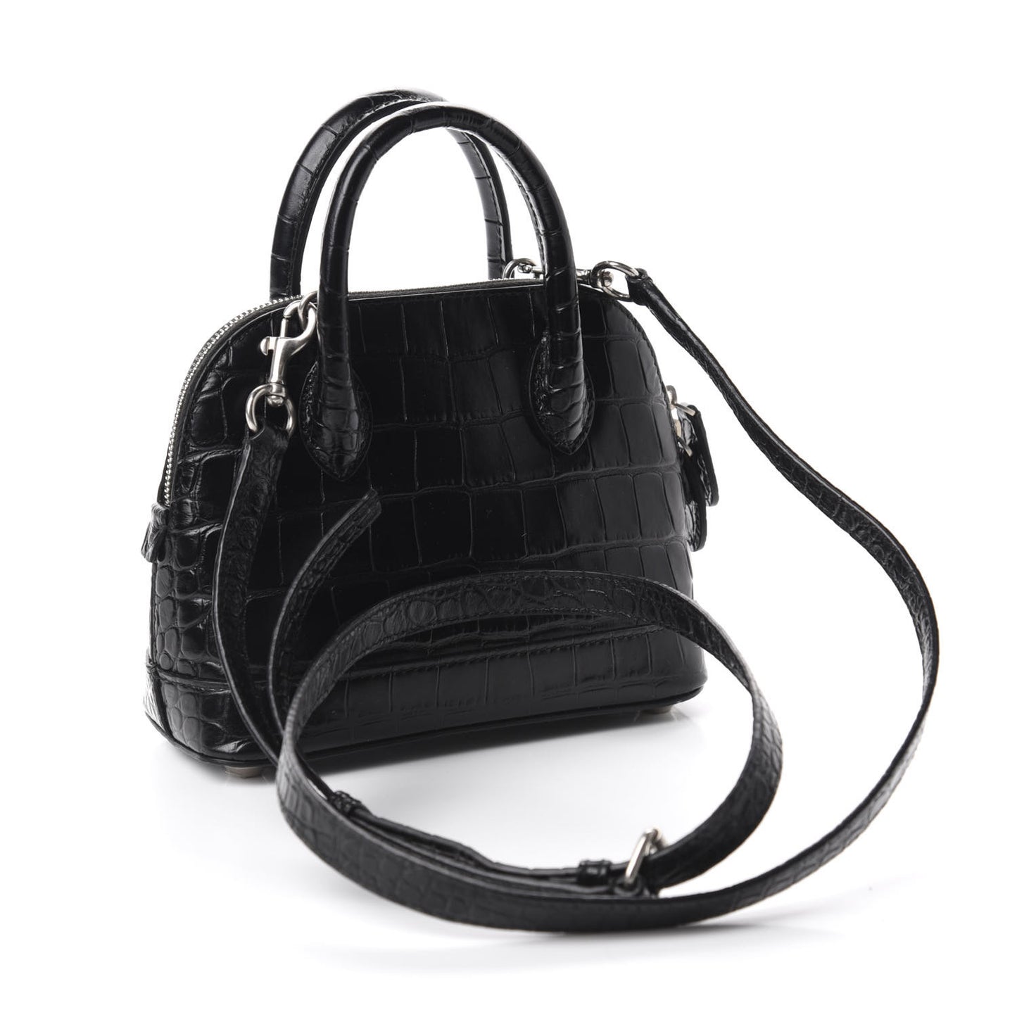Calfskin Logo Crocodile Embossed XXS Ville Top Handle Bag Black White