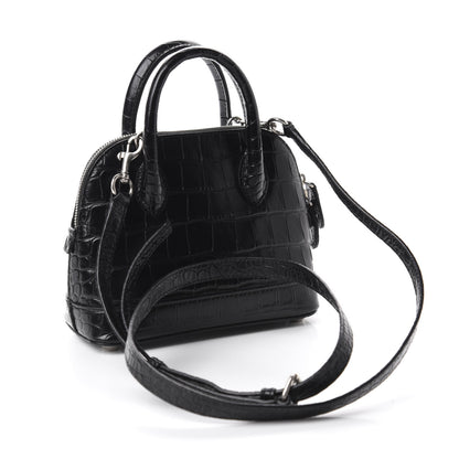 Balenciaga Calfskin Logo Crocodile Embossed XXS Ville Top Handle Bag Black White 3 of 10