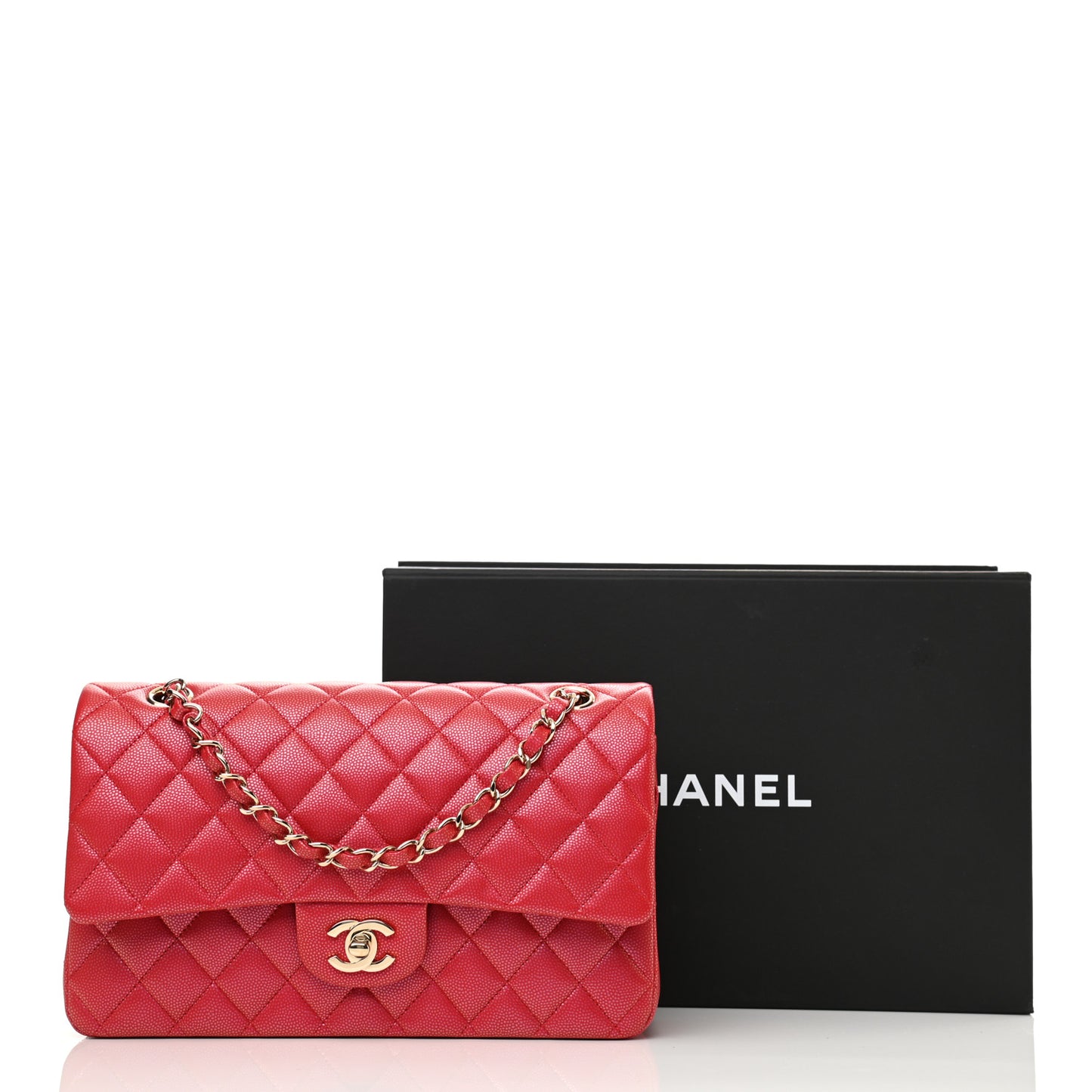 Iridescent Caviar Quilted Medium Double Flap Red