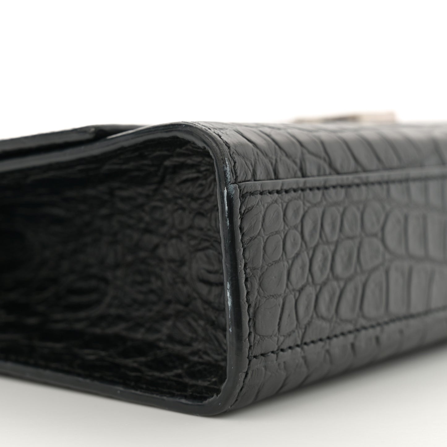 Calfskin Crocodile Embossed Large Classic Monogram Kate Satchel Black