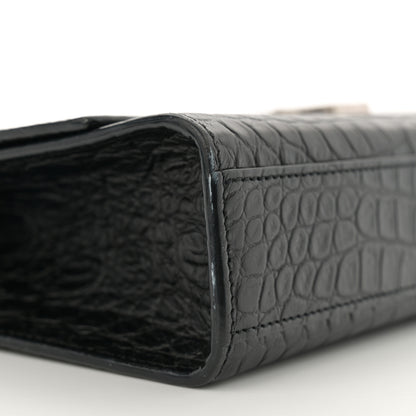 Saint Laurent Calfskin Crocodile Embossed Large Classic Monogram Kate Satchel Black 9 of 15