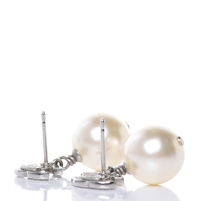 Chanel Crystal Pearl CC Drop Earrings Silver 4 of 5