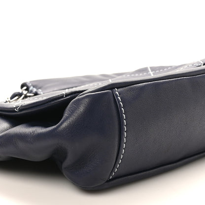 Chanel Lambskin Contrast Stitch Small Surpique Accordion Flap Navy 9 of 10