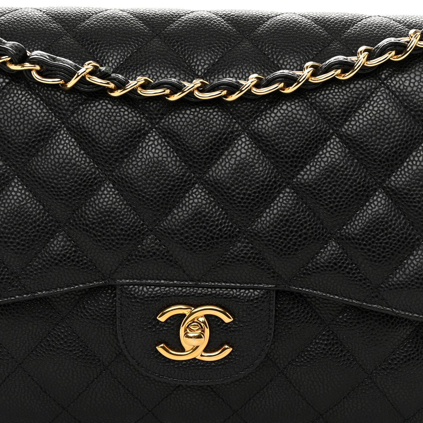 Caviar Quilted Jumbo Double Flap Black