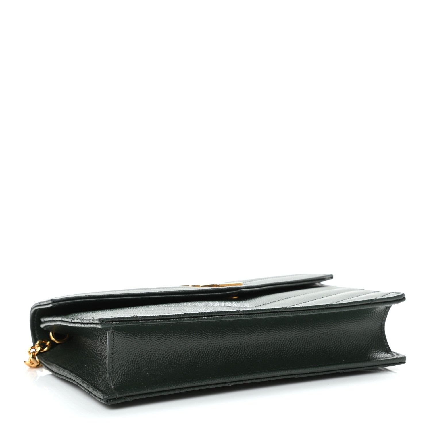 Saint Laurent Grain De Poudre Matelasse Chevron Monogram Envelope Chain Wallet Dark Green 4 of 10