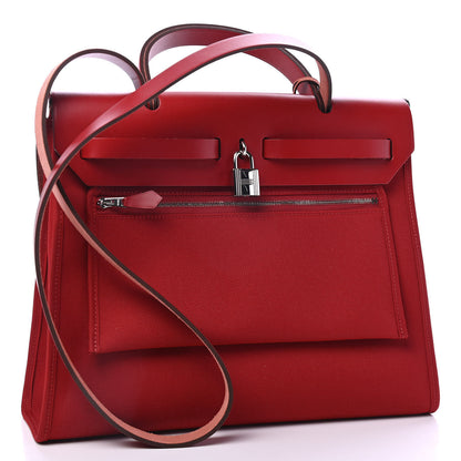 Hermes Vache Hunter Toile Herbag Zip 31 PM Rouge Grenat 2 of 4