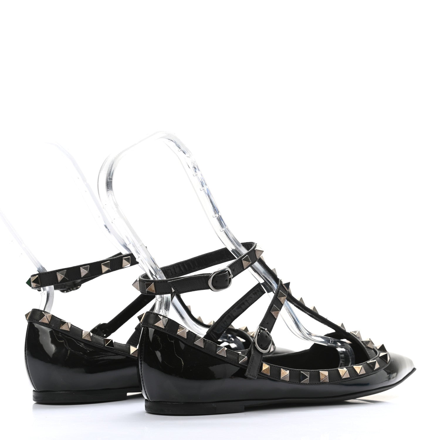 Valentino Garavani Patent Rockstud Cage Ballerina Flats 38 Black 4 of 11