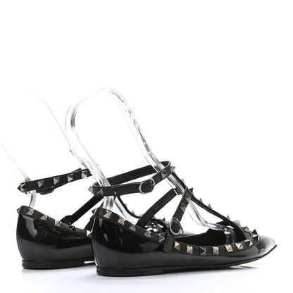 Valentino Garavani Patent Rockstud Cage Ballerina Flats 38 Black 4 of 11