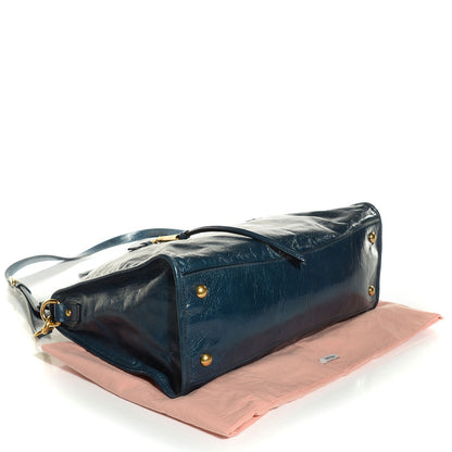 Miu Miu Vitello Shine Zip Tote Denim 4 of 9