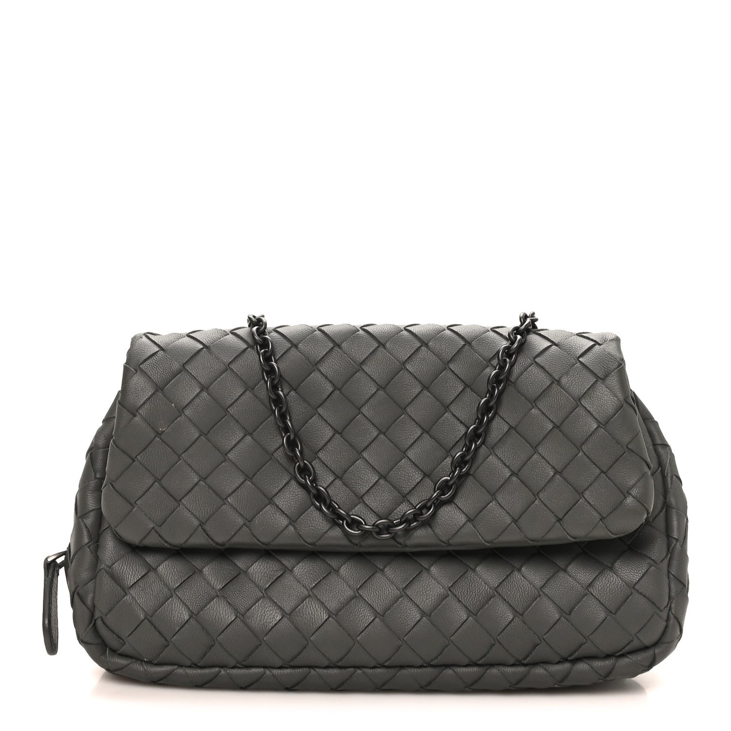 Nappa Intrecciato Small Chain Crossbody Light Grey