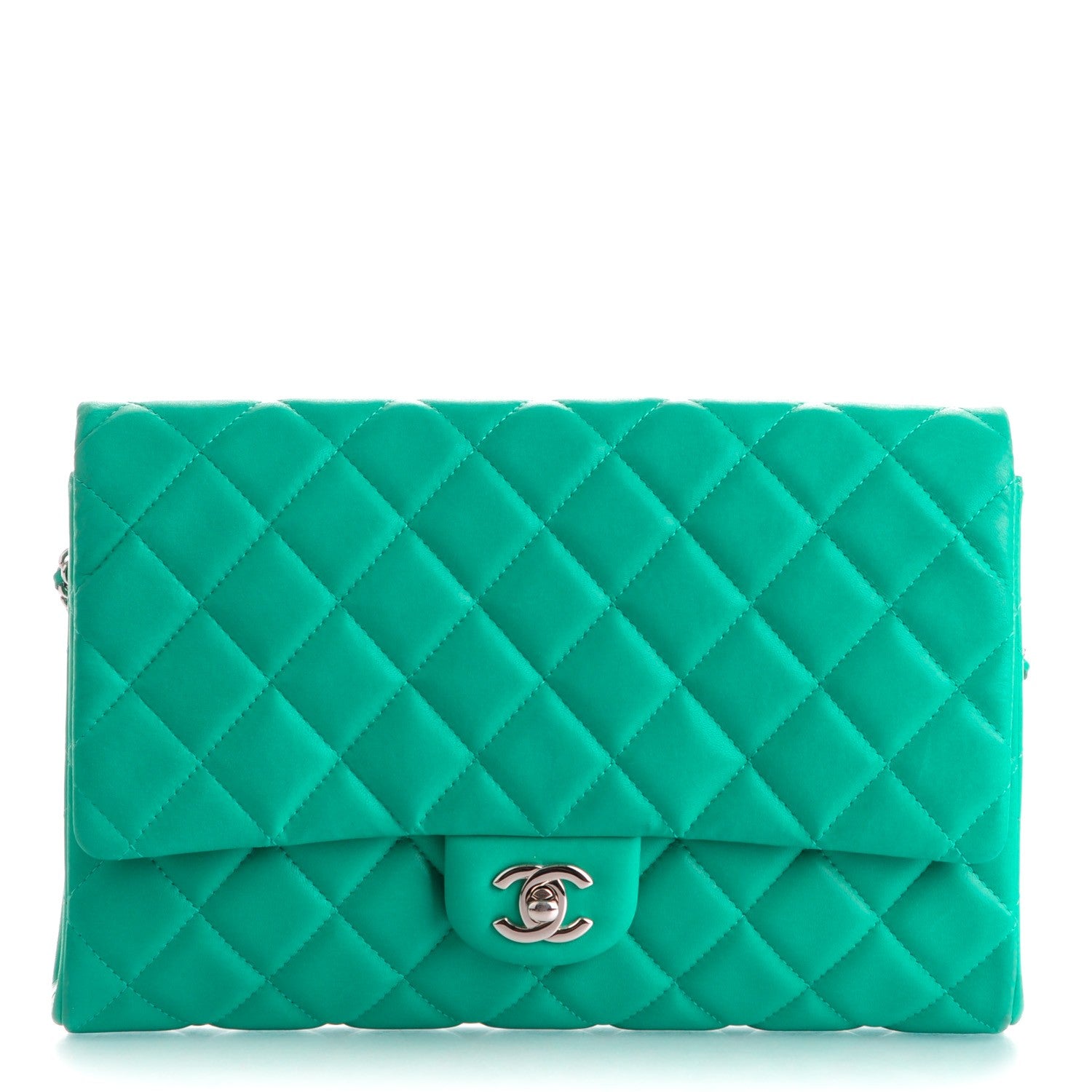 Chanel Lambskin Quilted Clutch With Chain Flap Green 1 of 10
