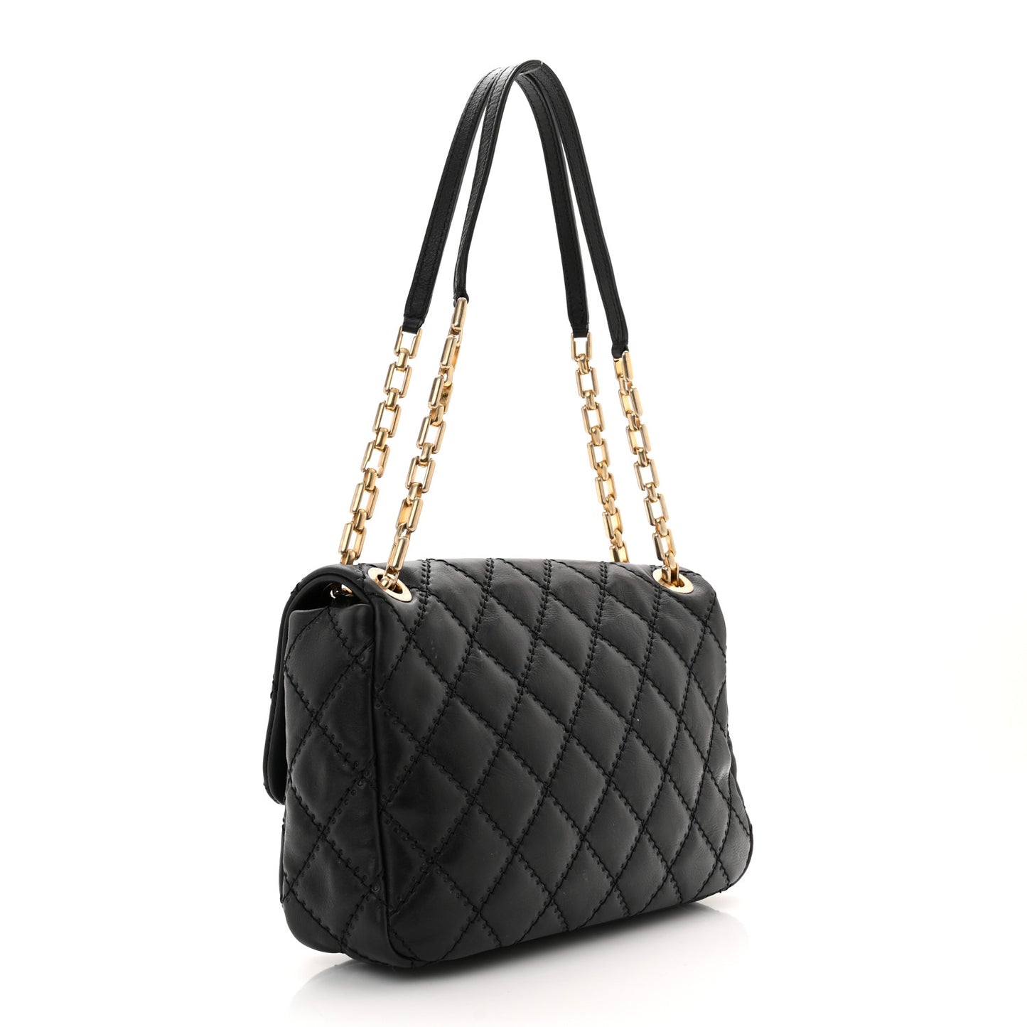 Calfskin Quilted Retro Chain Flap Black