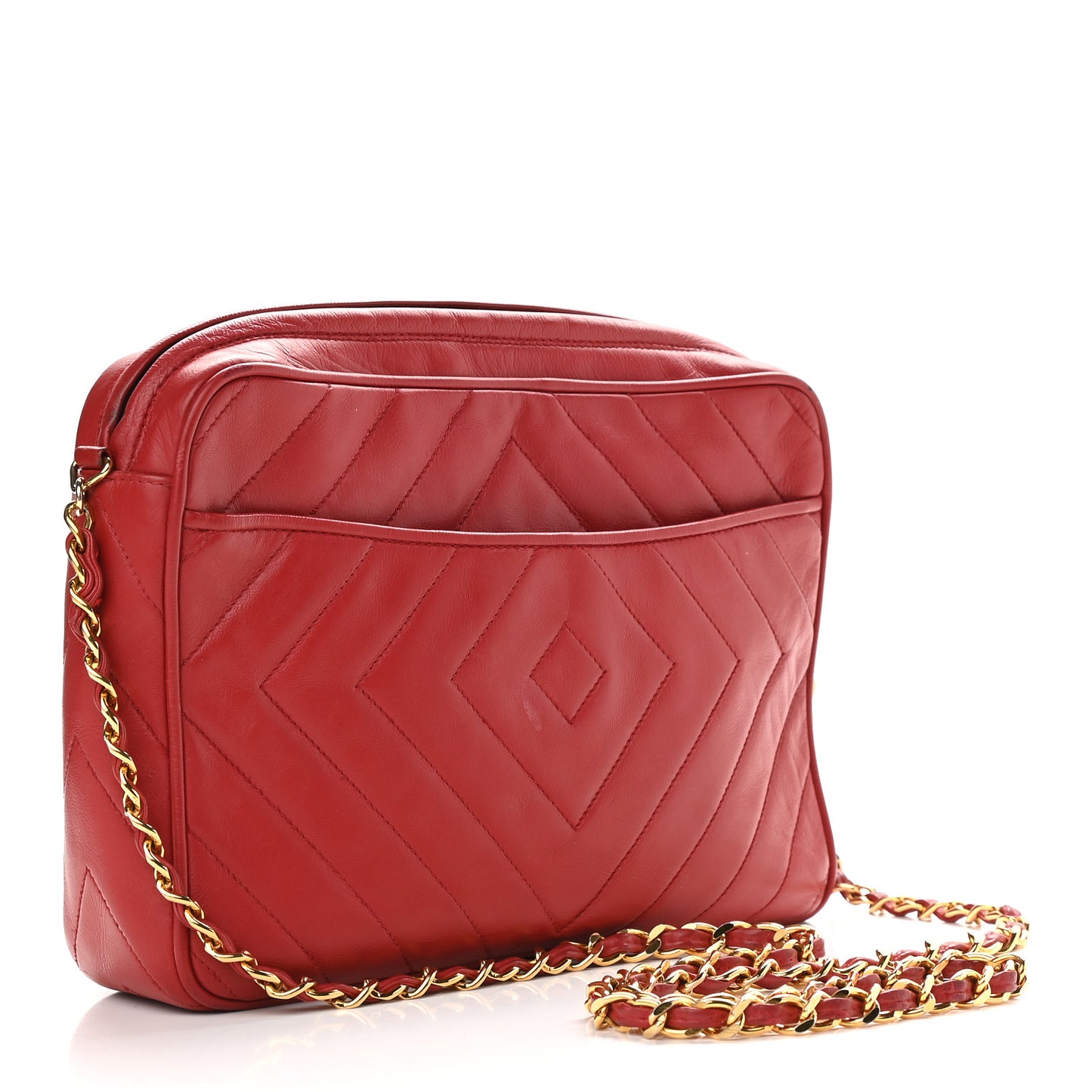 Lambskin Quilted Tassel Camera Case Red