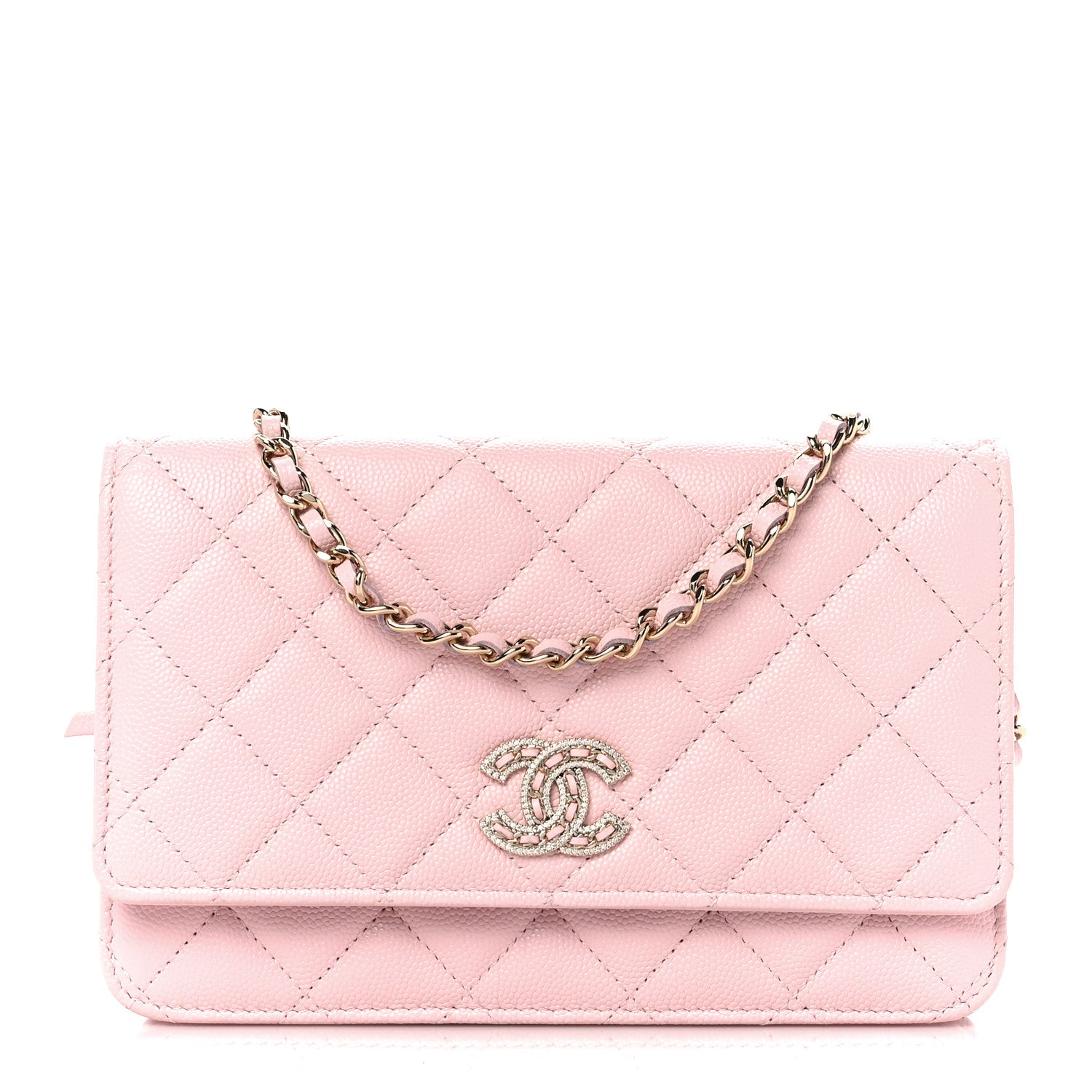 Chanel Caviar Quilted Crystal CC Wallet On Chain WOC Light Pink 1 of 12