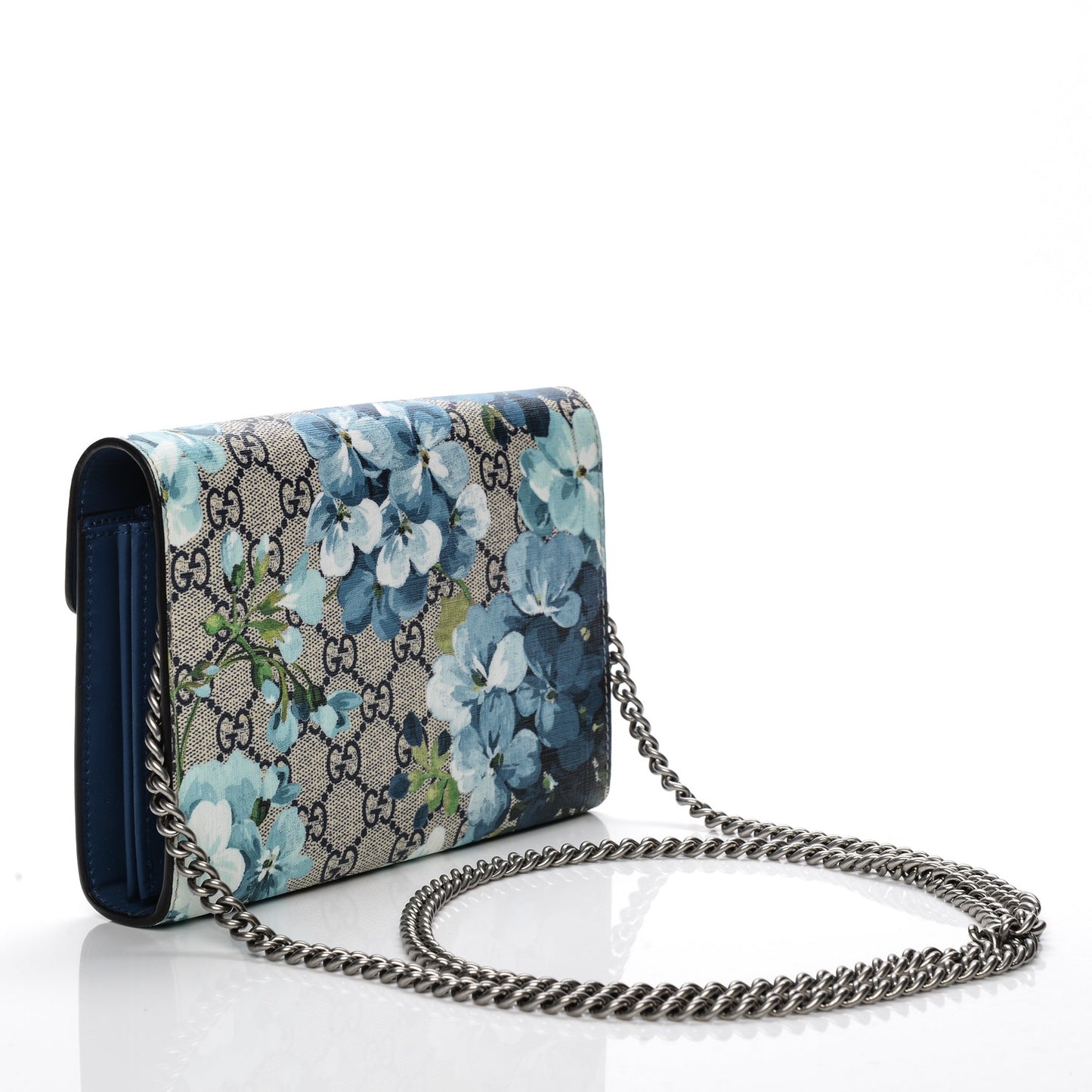 GG Supreme Monogram Blooms Mini Dionysus Chain Wallet Beige Blue Navy Vintage Blue