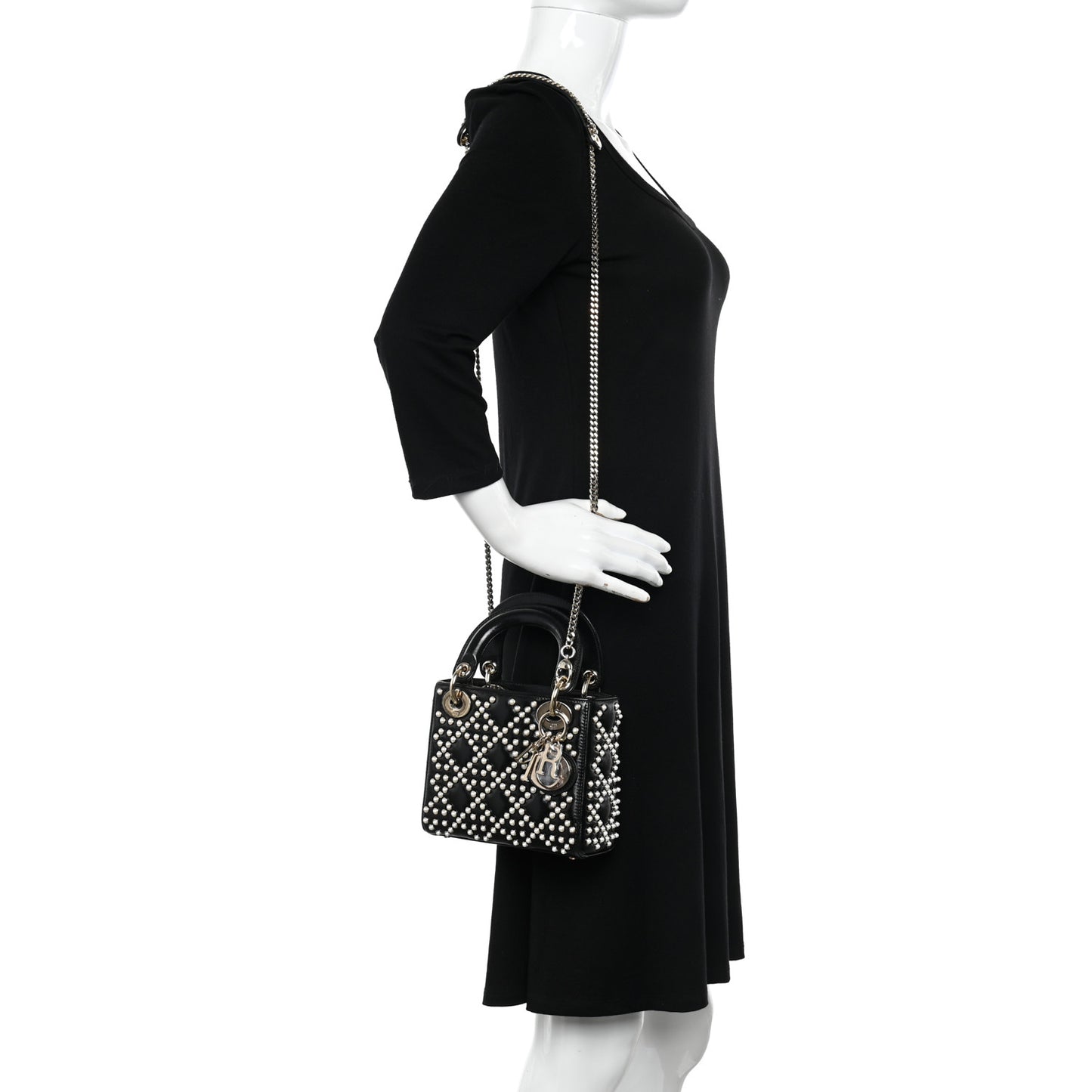 Crinkle Effect Lambskin Pearl Cannage Mini Lady Dior Black