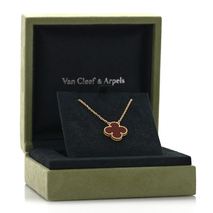 Van Cleef & Arpels 18K Yellow Gold Carnelian Vintage Alhambra Pendant Necklace 5 of 5