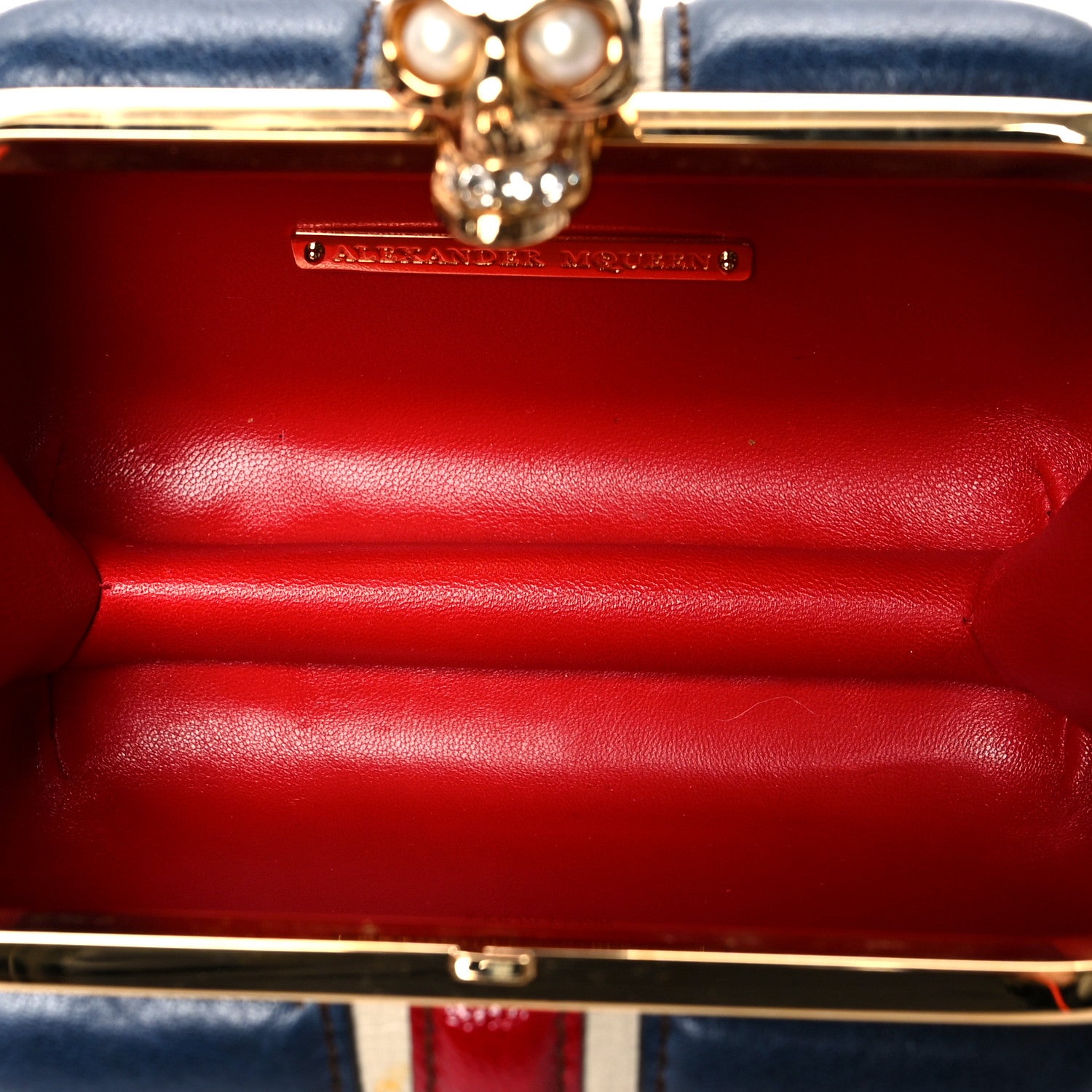 Alexander McQueen Patent Calfskin Britannia Skull Box Clutch Red Blue 5 of 12