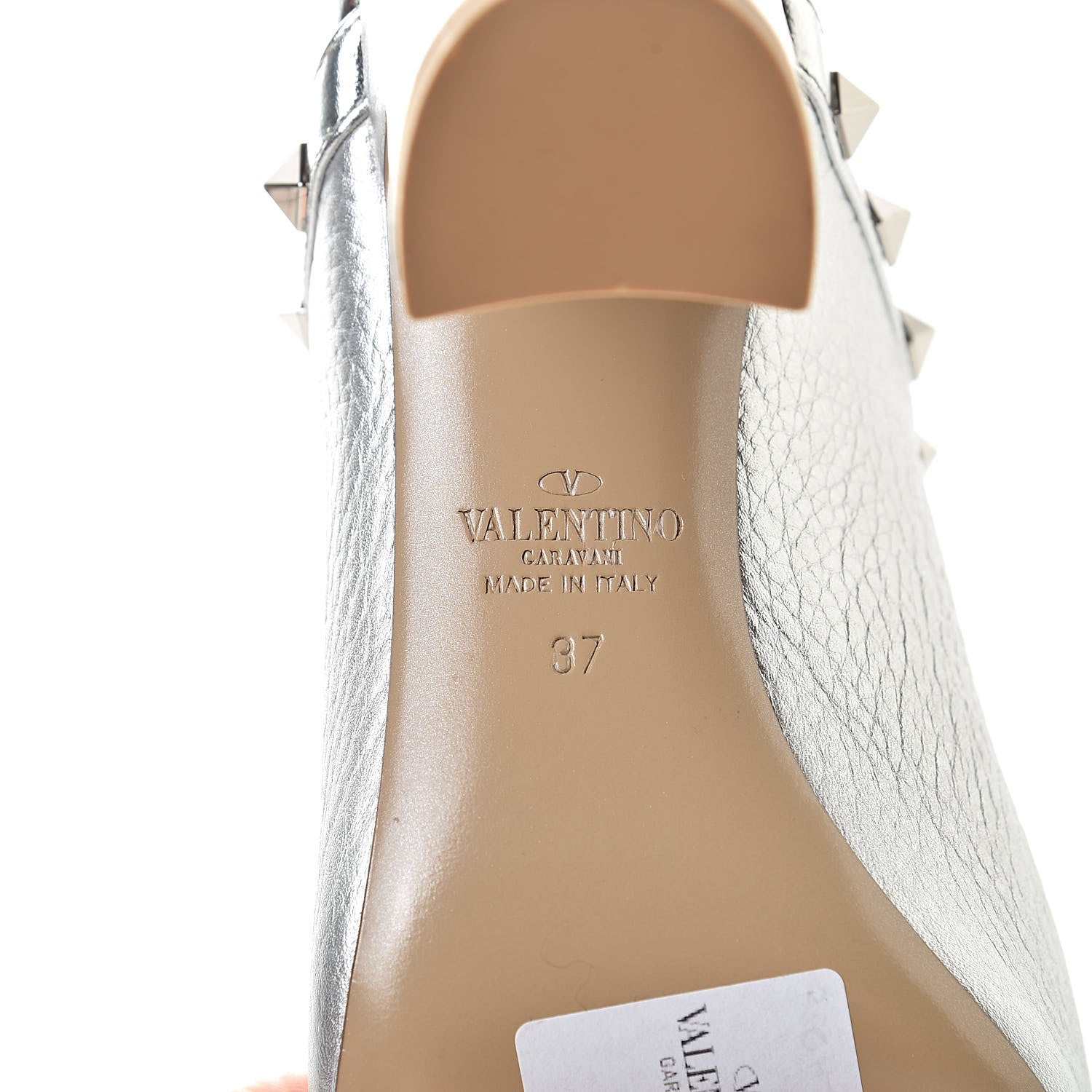 Valentino Garavani Metallic Pebbled Calfskin Rockstud High Heel Slide Sandals 37 Silver 7 of 10