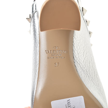 Valentino Garavani Metallic Pebbled Calfskin Rockstud High Heel Slide Sandals 37 Silver 7 of 10