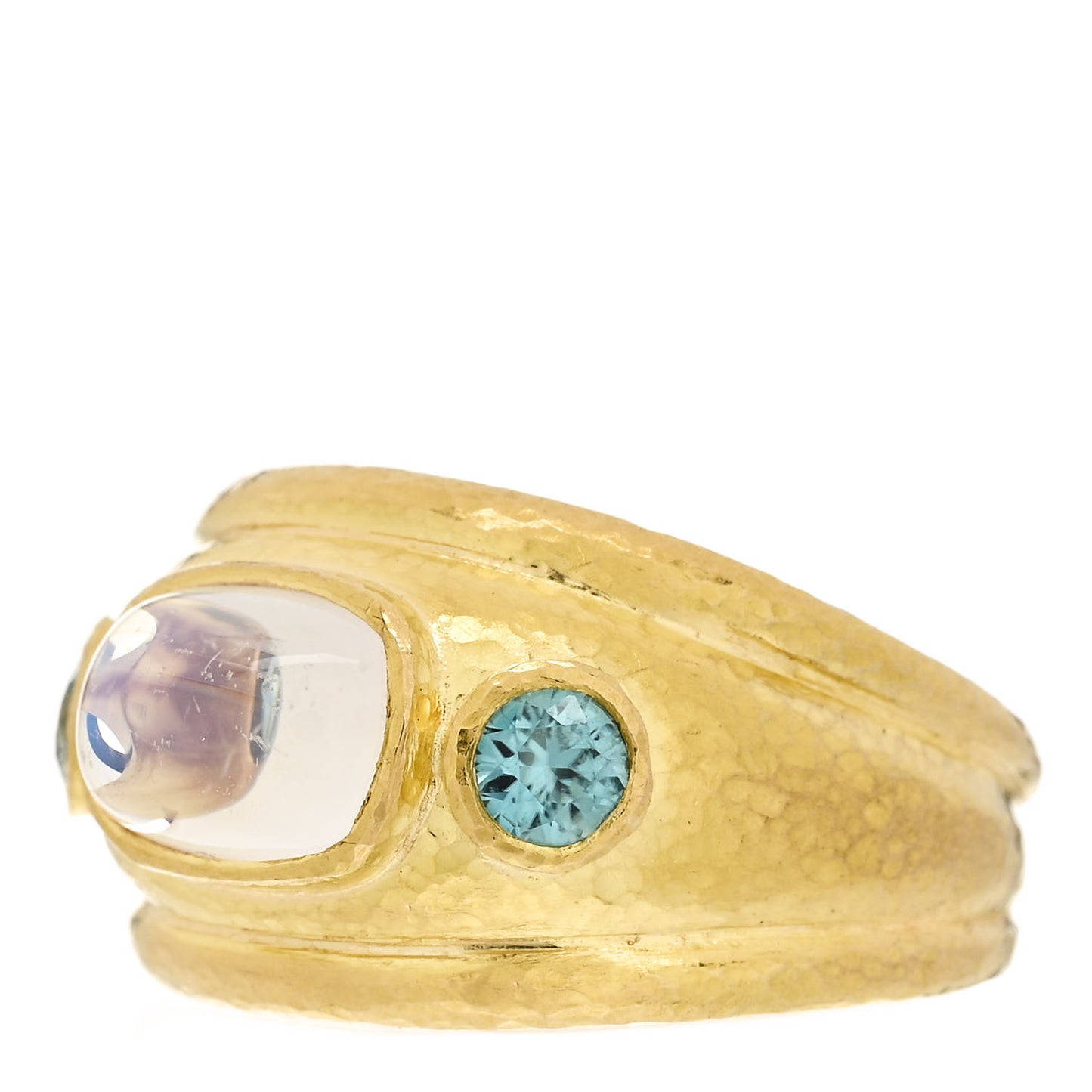 19K Yellow Gold Moonstone Blue Zircon Cigar Ring 60 9