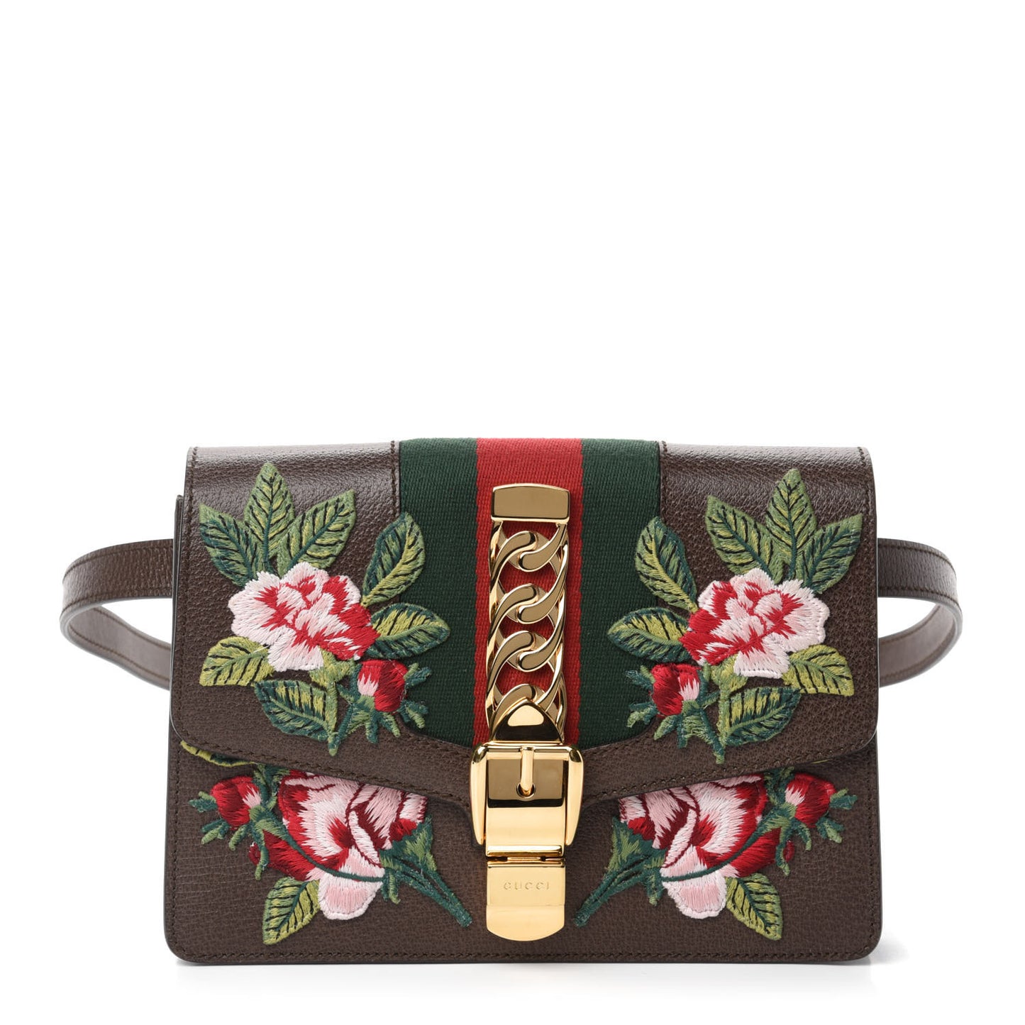 Calfskin Embroidered Sylvie Belt Bag Brown