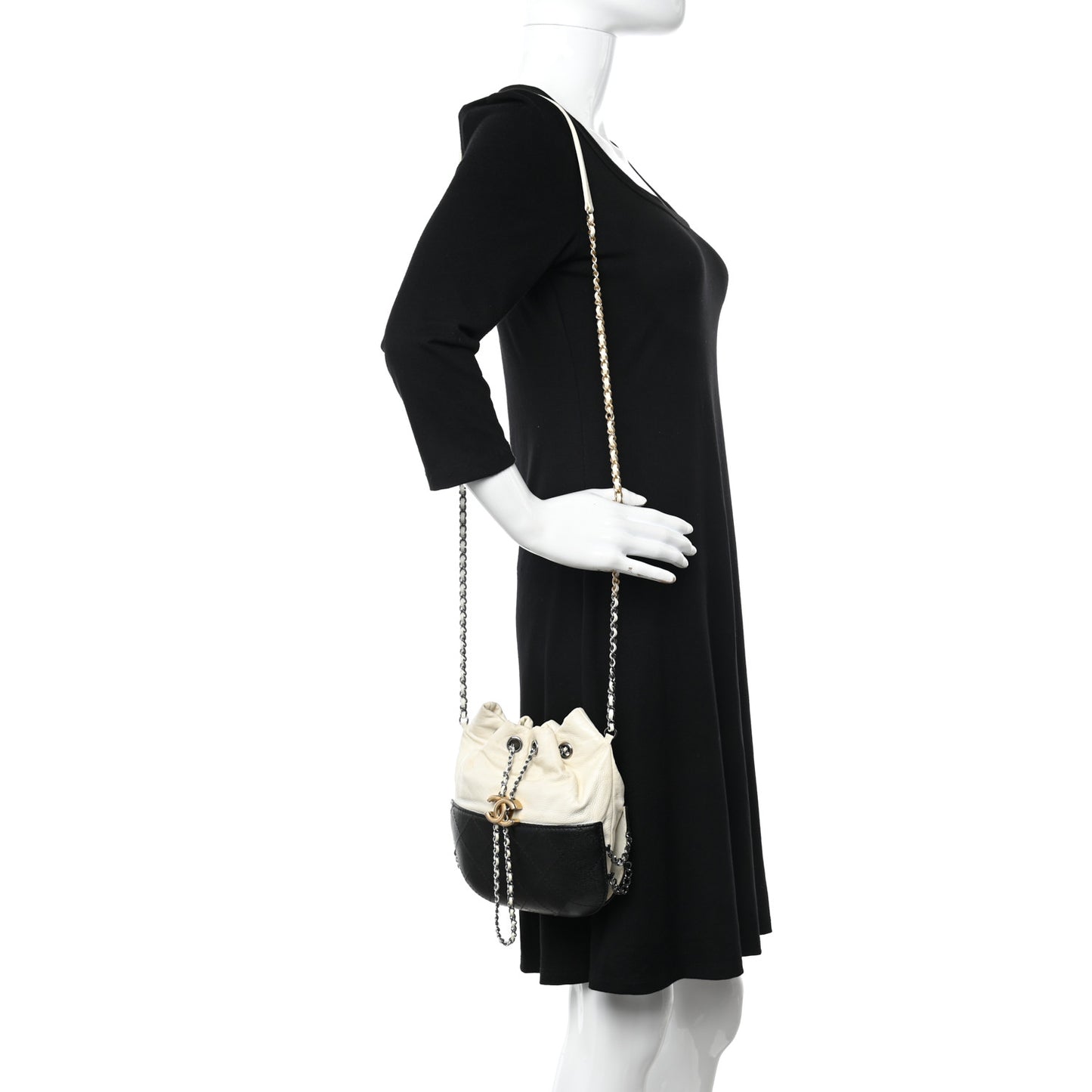 Aged Calfskin Quilted Small Gabrielle Bucket White Black