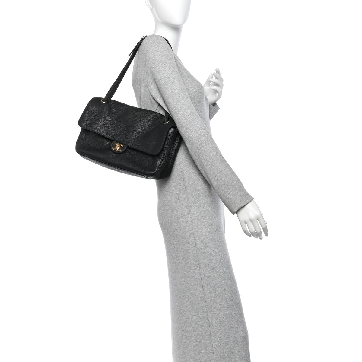 Grained Calfskin Small Souplissimo Maxi Flap Black