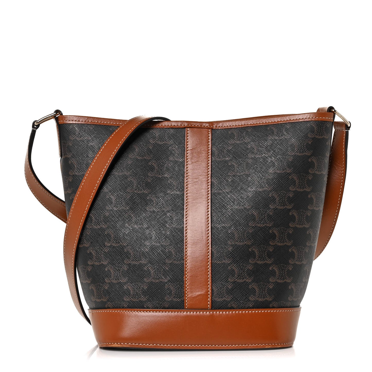 Triomphe Canvas Calfskin Small Bucket Bag Tan