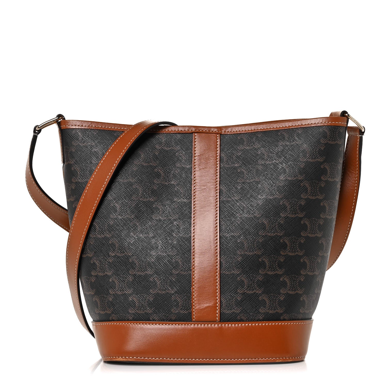 Celine Triomphe Canvas Calfskin Small Bucket Bag Tan 1 of 8
