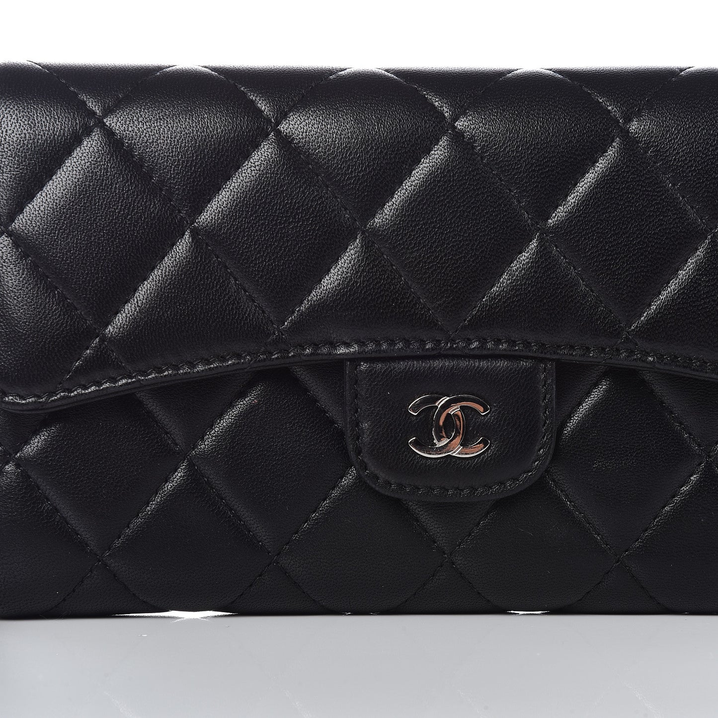 Lambskin Quilted Large Flap Wallet Black
