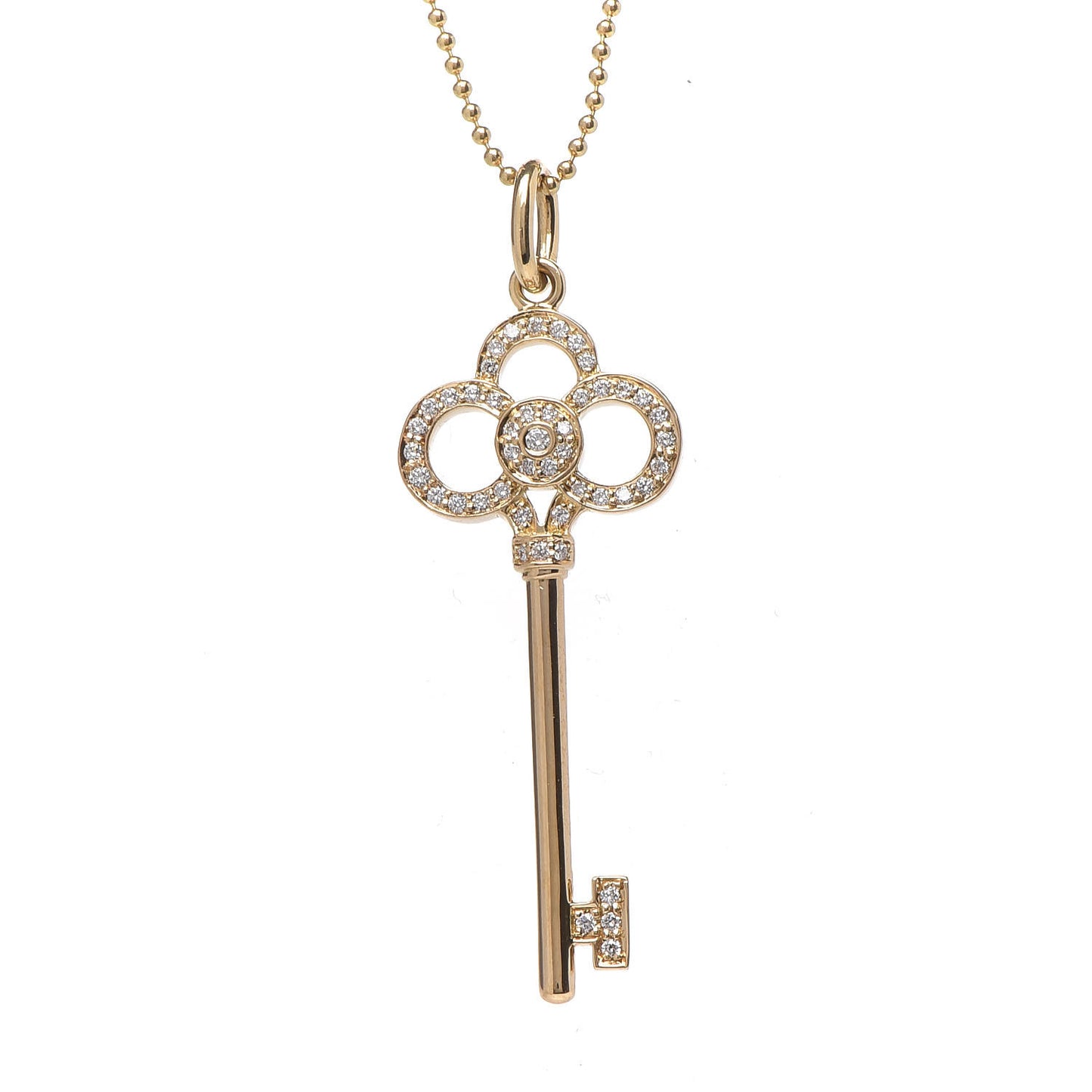 18K Yellow Gold Diamond Crown Key Pendant Necklace