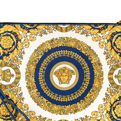 Versace Grained Calfskin Baroque Print Zip Pouch Blue 7 of 12