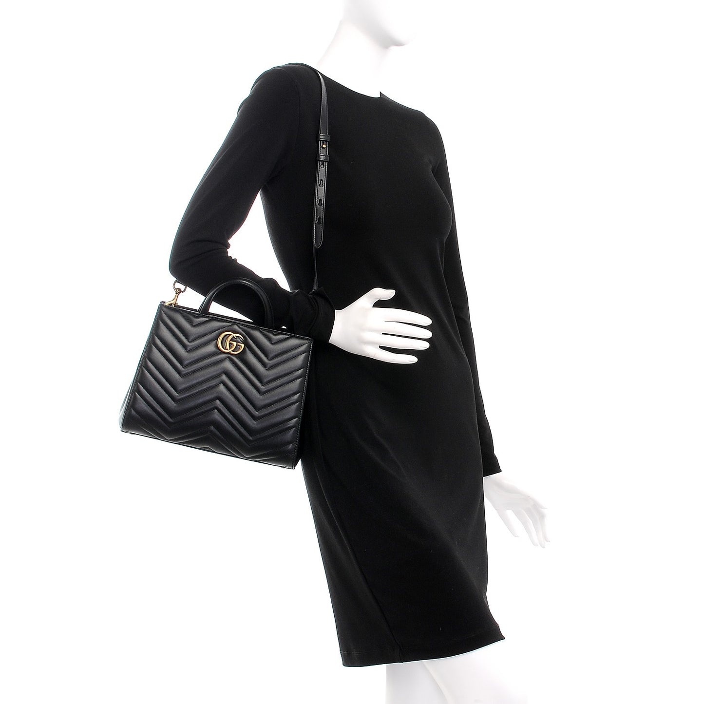 Calfskin Matelasse Small GG Marmont Tote Black