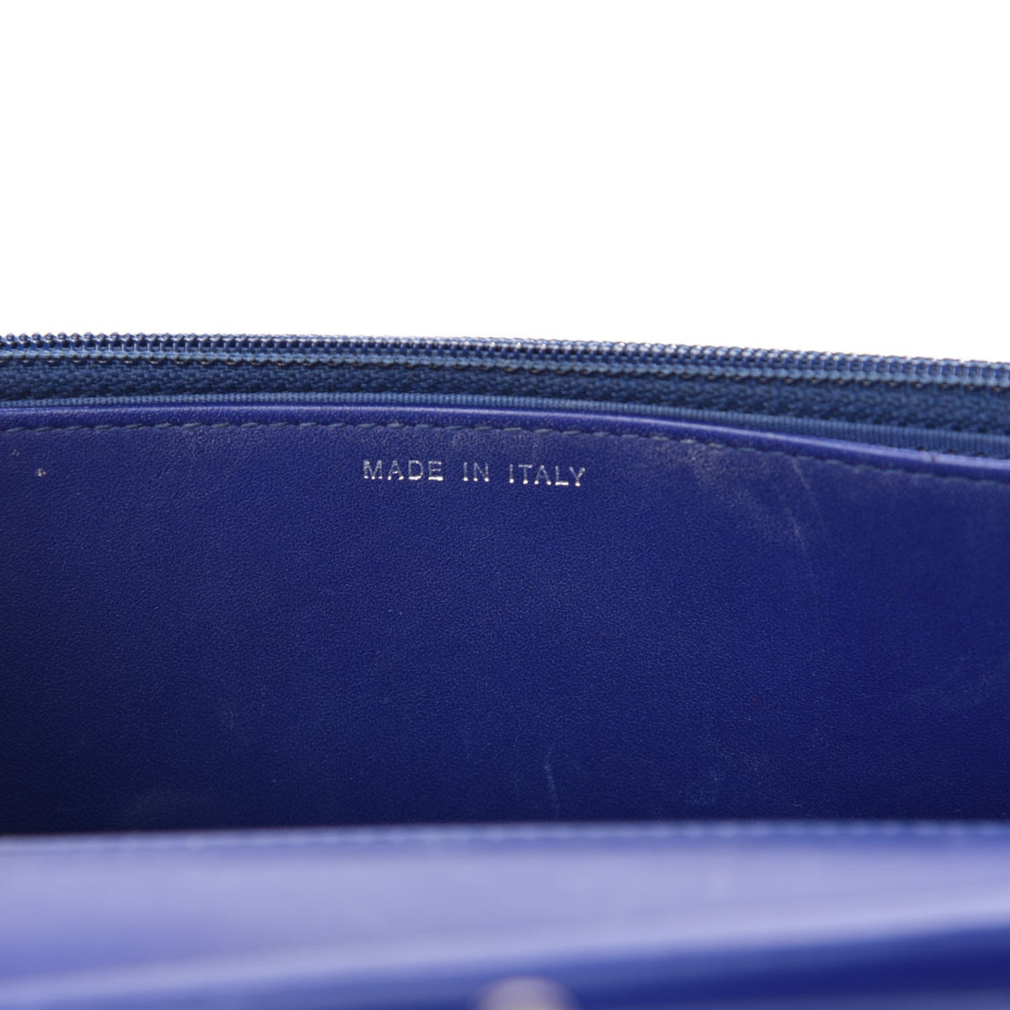 Grained Patent Calfskin Timeless Wallet On Chain WOC Blue